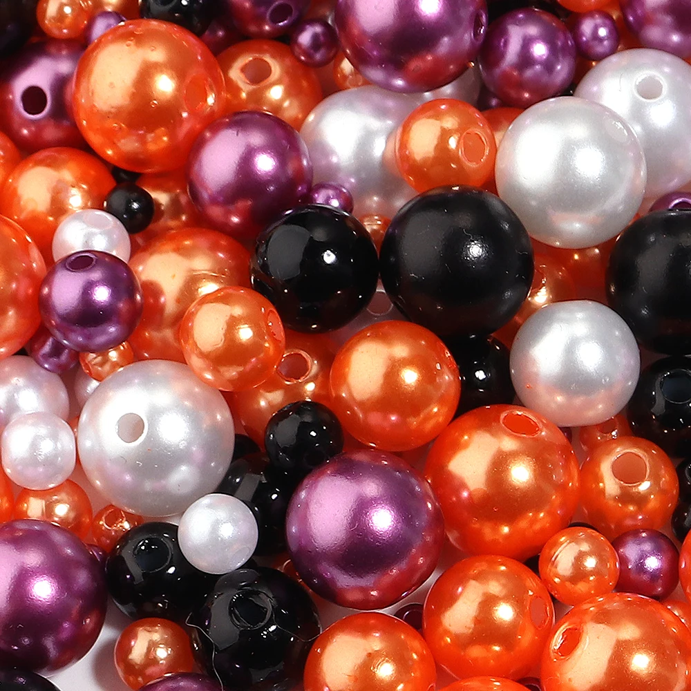 50-1000pcs 4/6/8/10/12mm Halloween Color ABS Imitation Pearl Beads With Hole Round Loose Beads For Jewelry Making DIY Bracelet