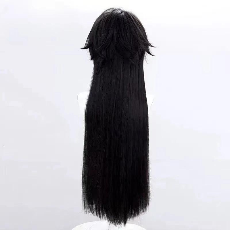 วิกผมคอสเพลย์เจีย หยูเฉิน จากเกม Genshin Impact สำหรับผู้หญิง แฟชั่นผมยาวตรงสีดำ ทำจากไหมทนความร้อนสูง พร้อมหนังศีรษะจำลอง