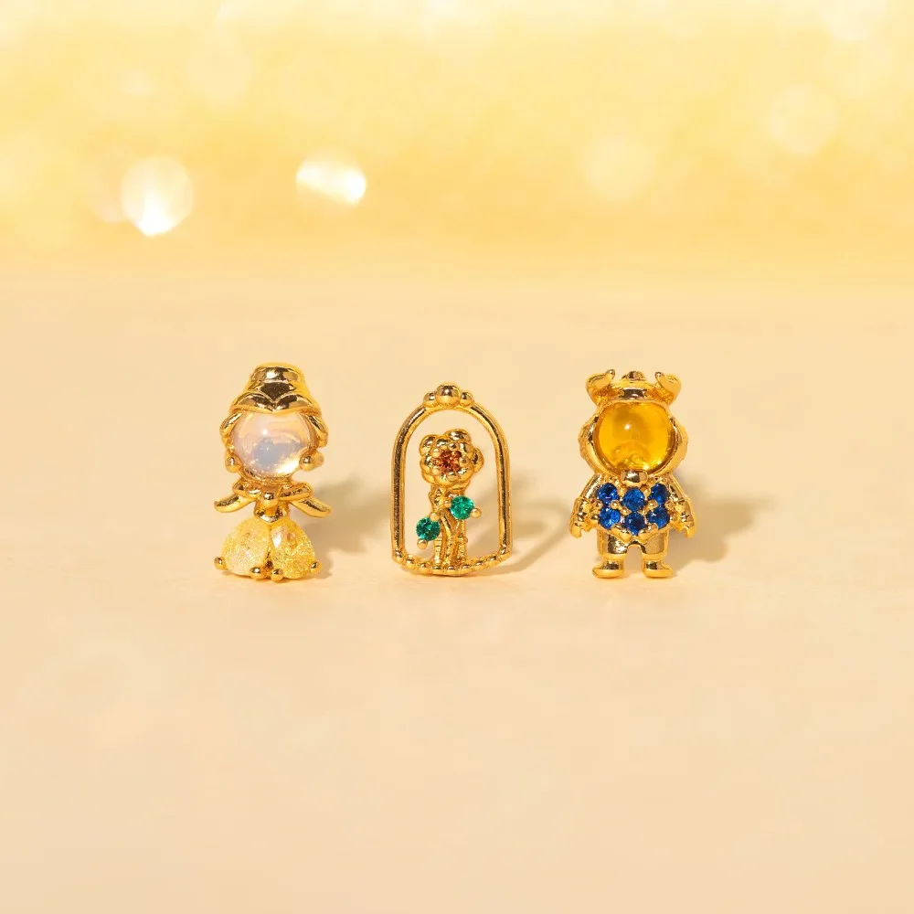 Seulement 3Pcs Set Hypoallergenic Beauty and The Beast Earrings for Women Charm Rose Princess Party Jewelry Set
