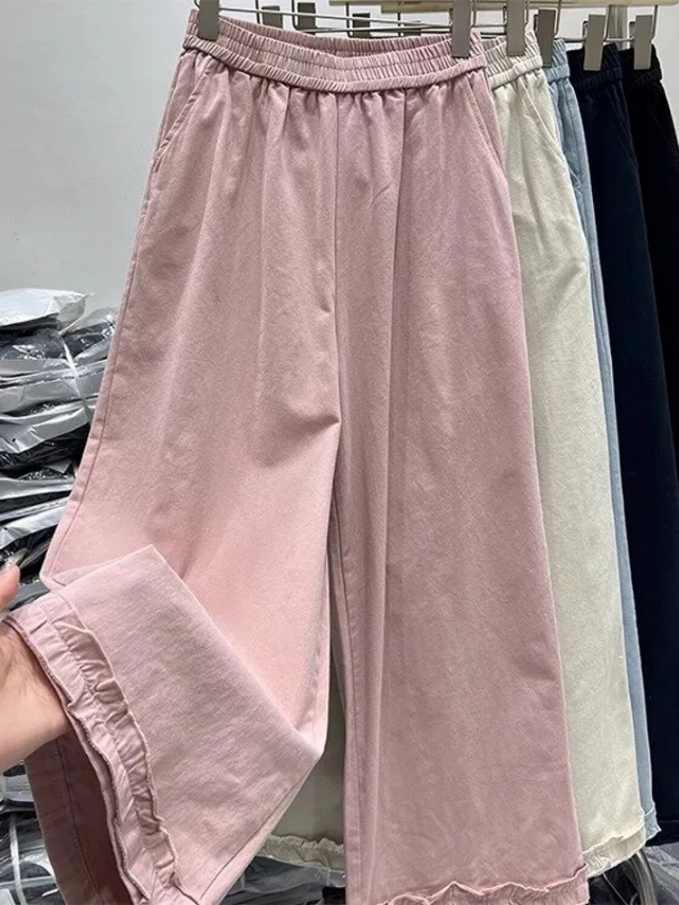 

Женские хлопковые брюки с высокой талией, широкие, свободные, повседневные, в корейском стиле, прямые, рабочие, летние, новинка
