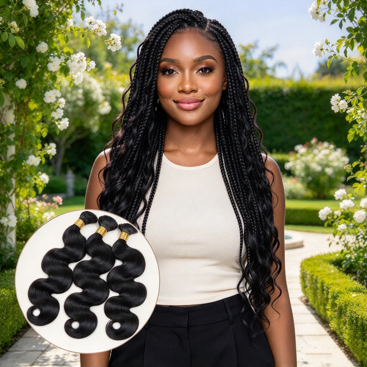 65G No Weft Body Wave Raw Human Hair Bulk For Braiding Human Braiding Hair Bundles For Boho Braids Human Hair Extensions For Women