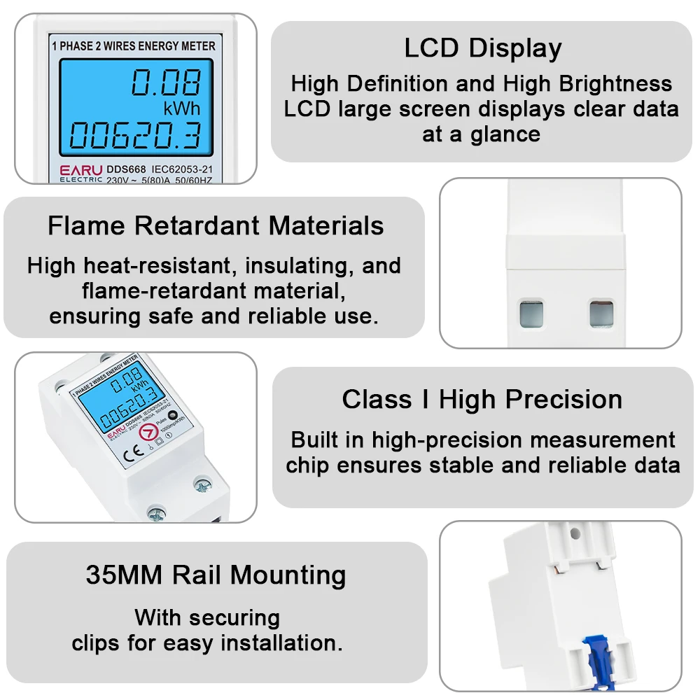 EARU 80A Einphasiger rücksetzbarer Strom-, Spannungs-, Wattstunden- und kWh-Energieverbrauchsmesser, Voltmeter, Amperemeter – Detail 11