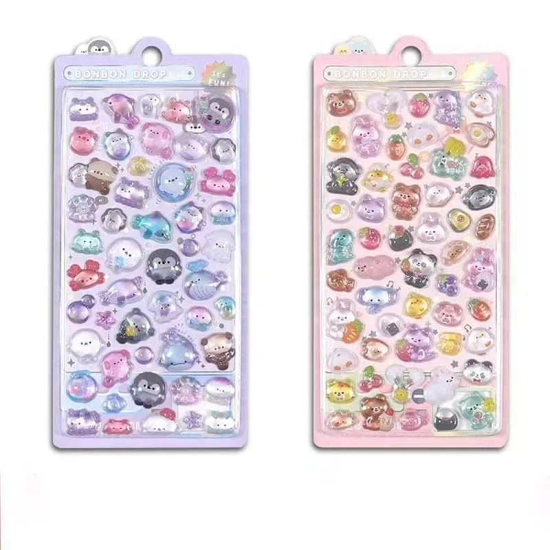 ملصقات كرتونية شفافة منقوشة ثلاثية الأبعاد بلون الحلوى كاواي كريستال الماس ملصقات زخرفية لمكافأة هدايا العيد اللطيفة