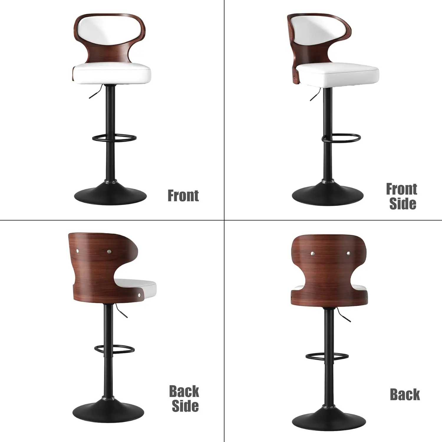 Bar Stools Set of 4,Counter Height Bar Stools,Adjustable Faux Leather Upholstered Swivel Counter Stools, Bentwood Barstools with