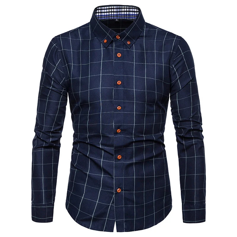 

White Mens Plaid Casual Dress Shirts Slim Fit Long Sleeve Button Down 2023 Fashion Men Work Business Brand Shirt Chemise Homme