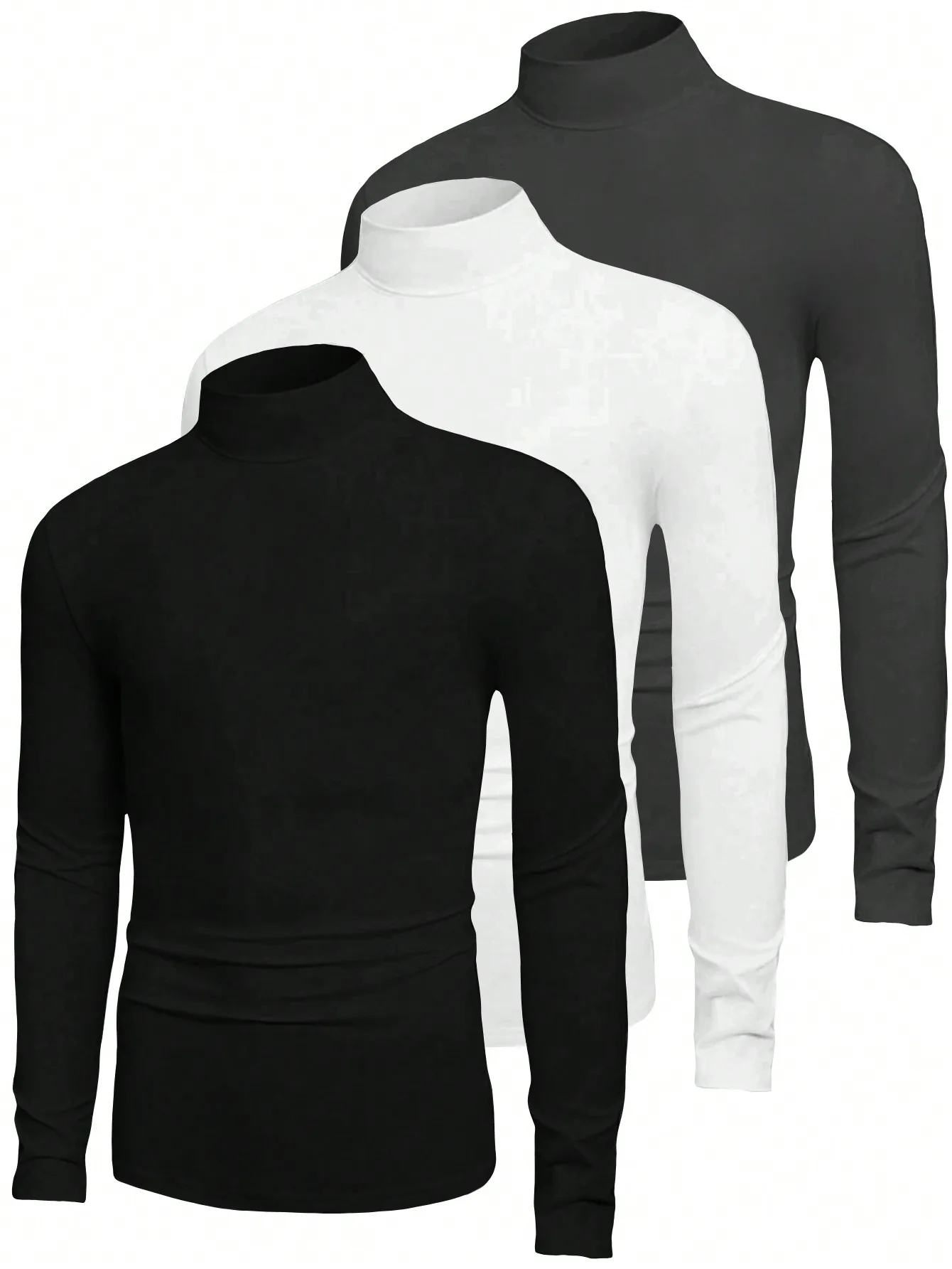 

3 Pack Men's Solid Turtleneck Long Sleeve Shirts for Spring Autumn Casual Wear