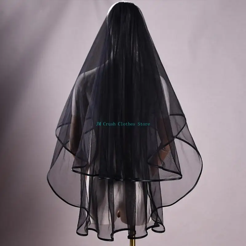 

K1ME Bridal Veil Bachelorette Party Decorations Bride To Be Gift Bridal Shower Wedding Black Double Layer Sheer Mantilla