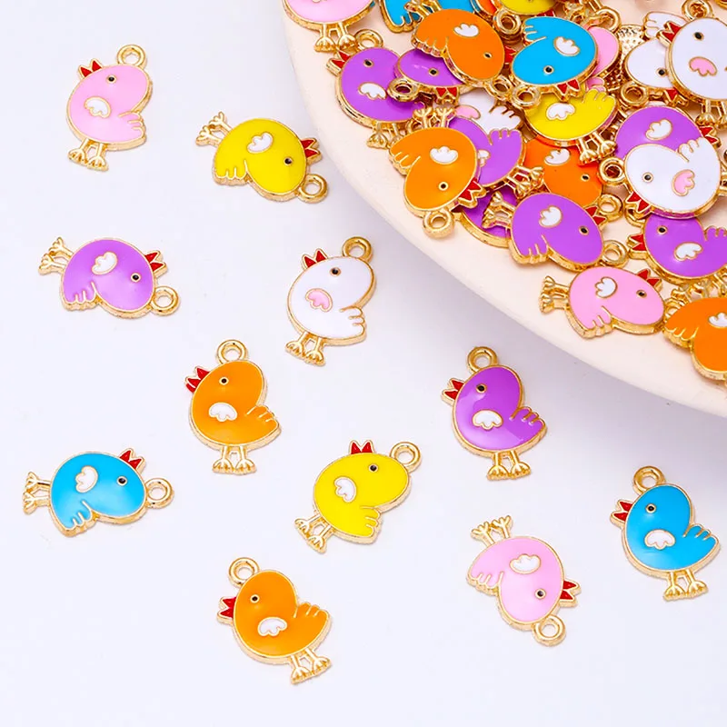 

20pcs 14*20mm Alloy Enamel Colourful Animal Charms Dripping Oil Cute Chick Pendant DIY Jewellry Making Craft Accessory Materials