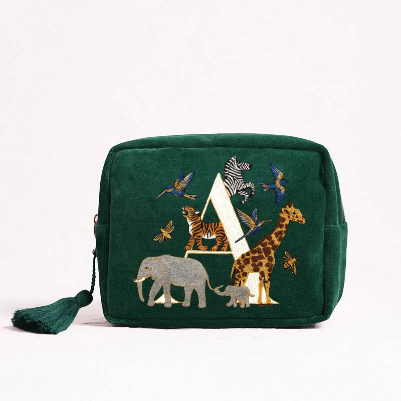 

Симпатичная и модная косметичка, квадратная косметичка с принтом зеленых животных, дорожная сумка
