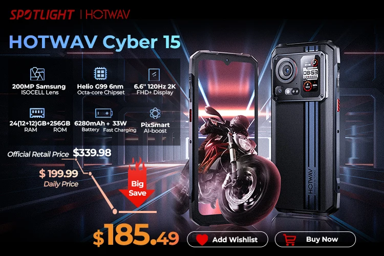 HOTWAV Hyper 7S Rugged Phone 5G Octa-core Android 15 Smartphone 6.6'' HD+ 120Hz 10800mAh 20W Mobile Phone 4GB 256GB Cellphone