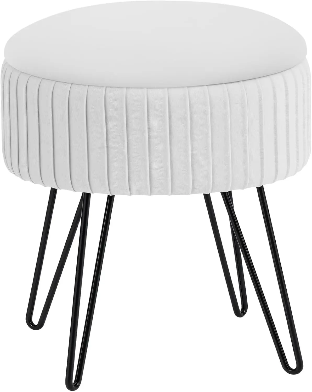 

Vanity Stool For Make Up - White Small Vanity Stools With Storage, Round Ottoman Foot Stool Makeup Stools For Bedroom - Velvet