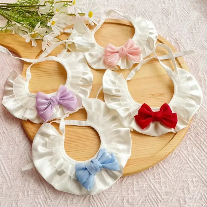 

10pcs New Pet Bib with Pearl Texture cat and Dog Bow Drool Towel Pet Princess Style Accessory