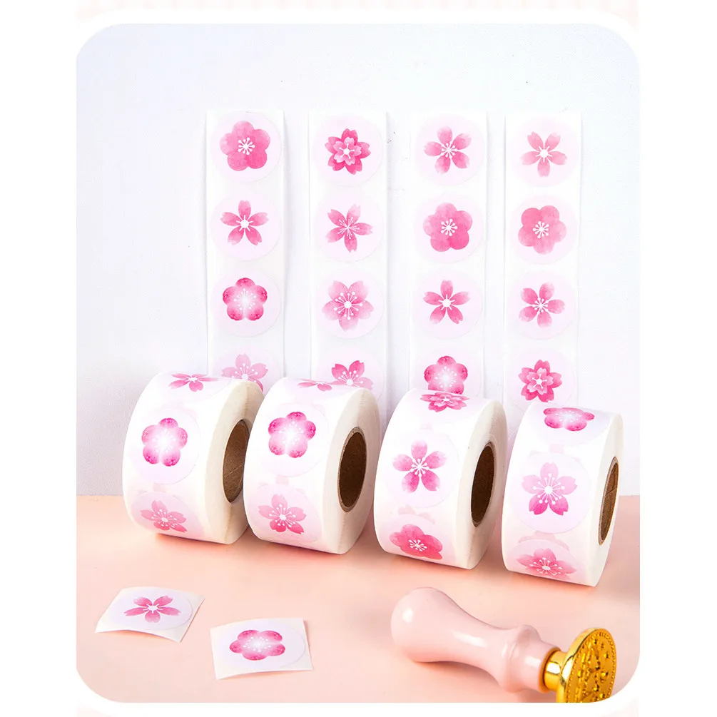 

500Pcs/Roll Spring Sakura Round Seals - Self-Adhesive Labels for Rewards & Decor - Flower Stickers BulingBulingStickers Store