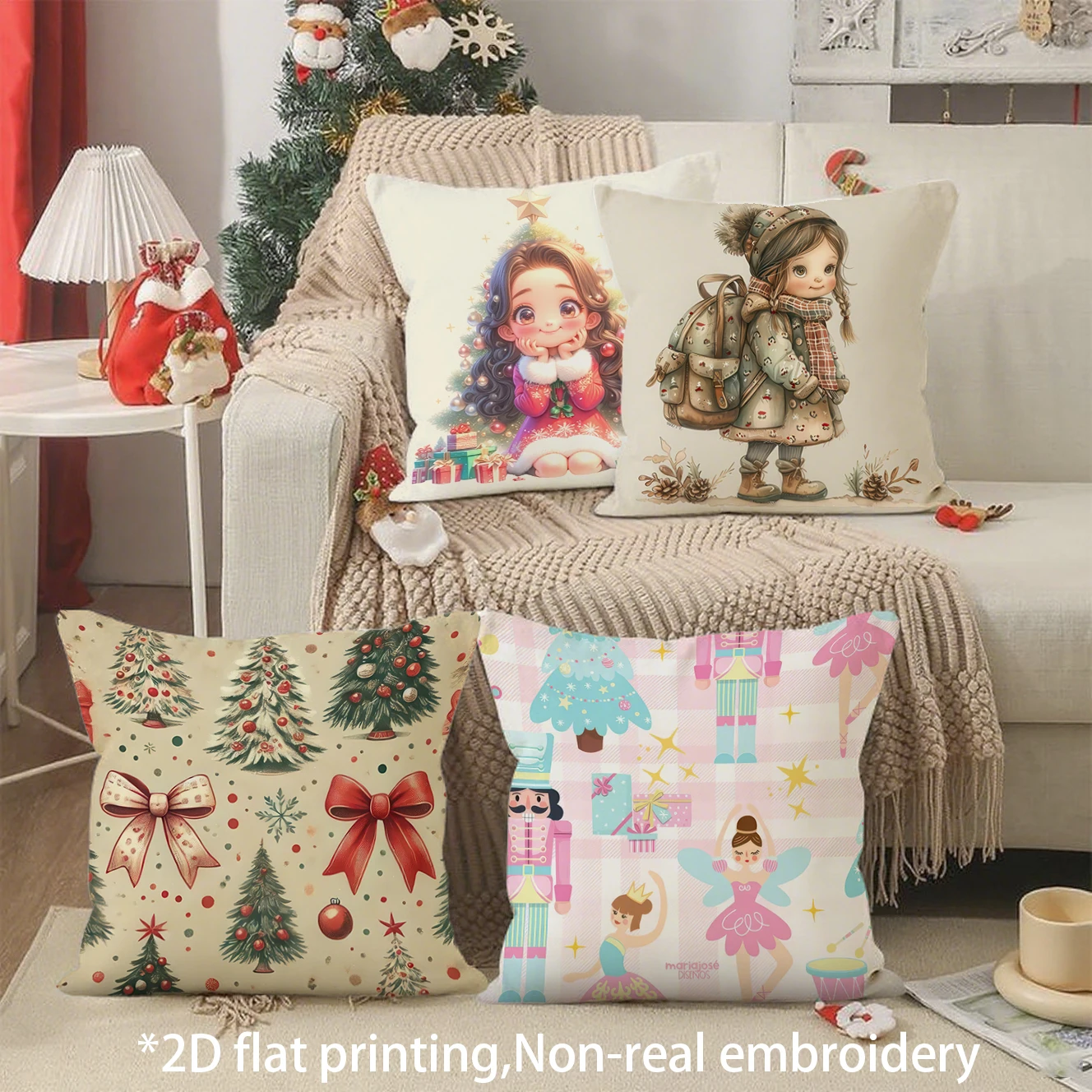 Christmas Cute Cartoon Pillow Covers Pattern Cushion Cover Suitable for Sofa Bedroom Car Pillow Cover