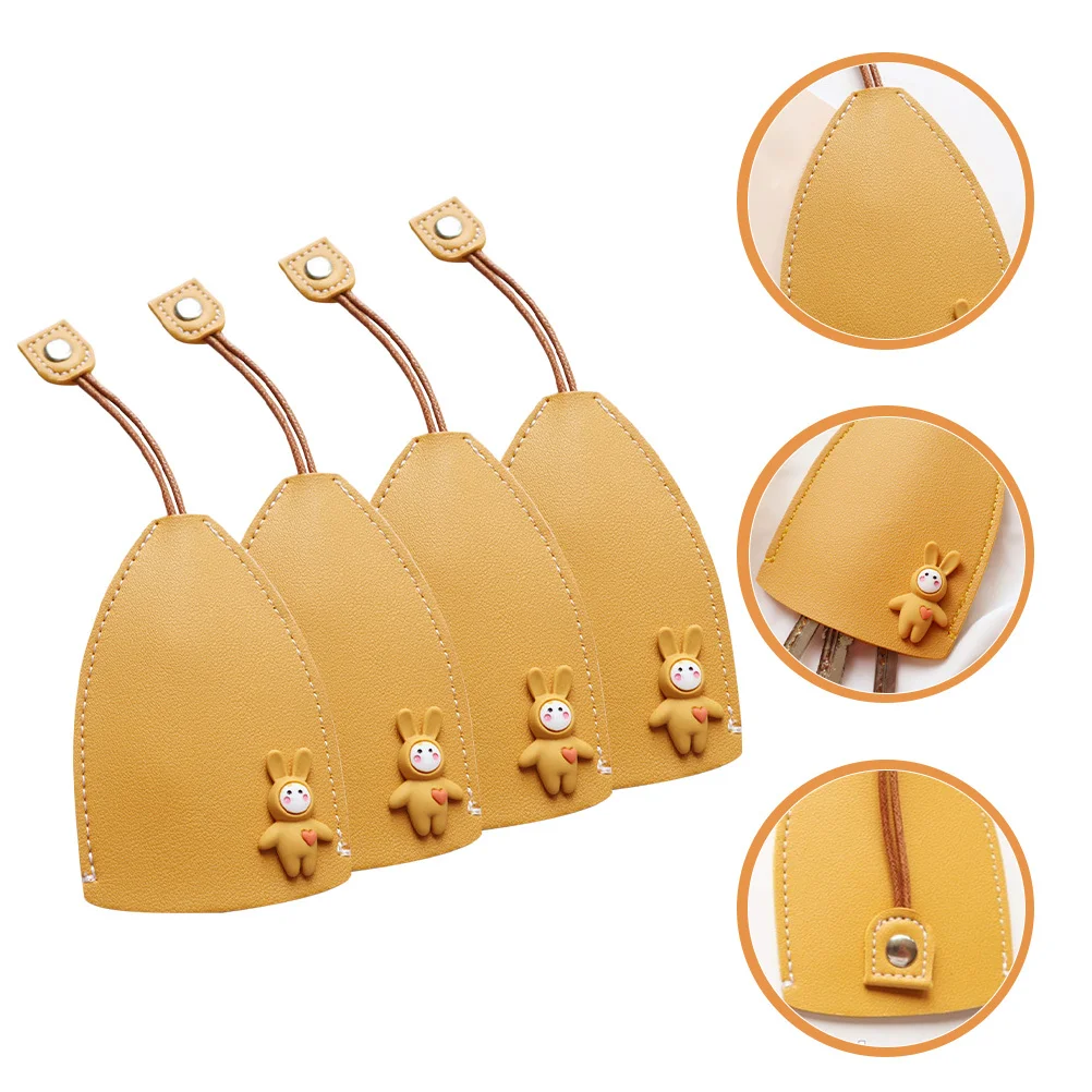 

4pcs Covers For Car Keys Car Holder Pull Out Key Fob Cover Pu Metal Case Women Key Organizer Bag
