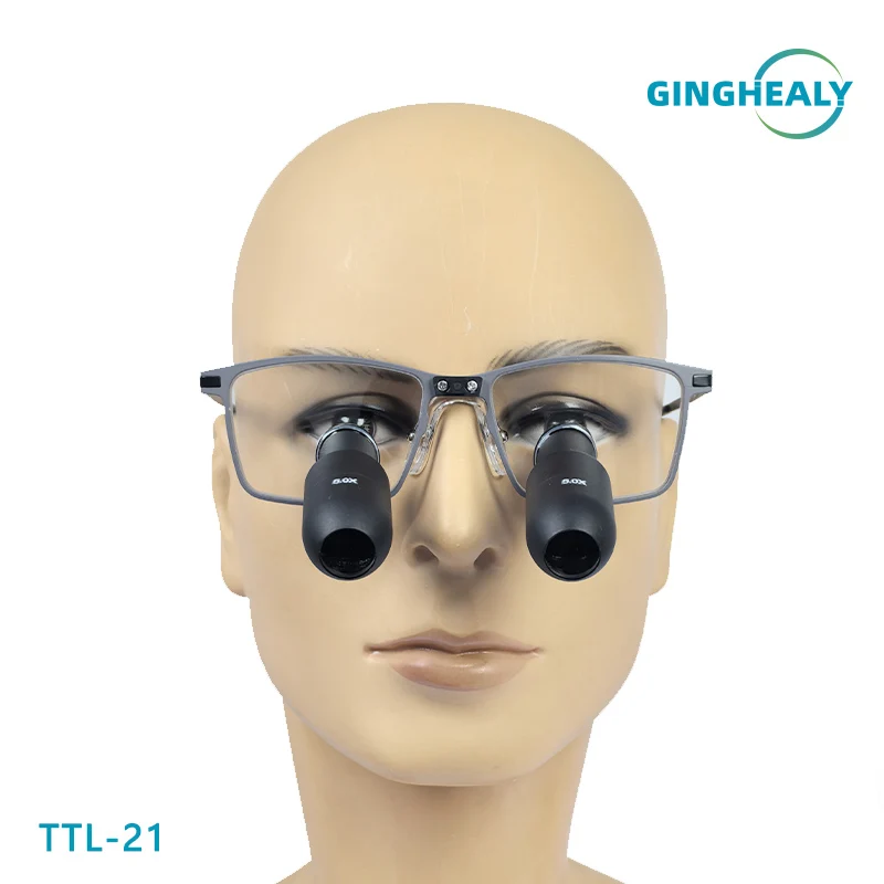 Ginghealy 21 TTL Kepler Customized Dental Surgical Prismatic Loupes with Metal Lens 4X5X6X IPD Myopia Glasses Titanium Frame