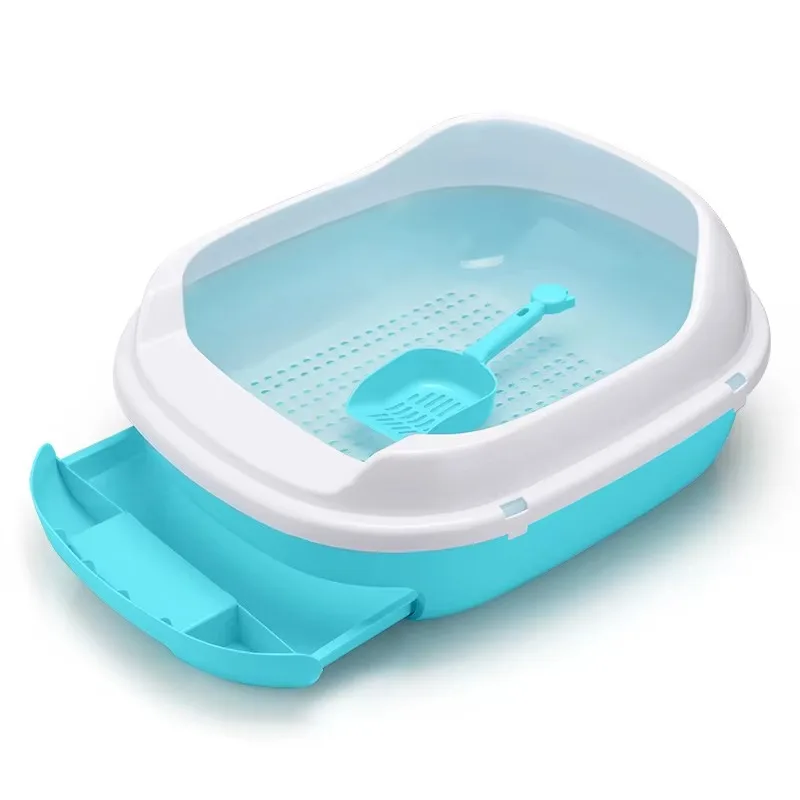 

Large Capacity Plastic Cat Litter Box with Drawer Two Layers Semi Enclosed Hightened Pet Dog Toilet Cat Litter Box with Scoop