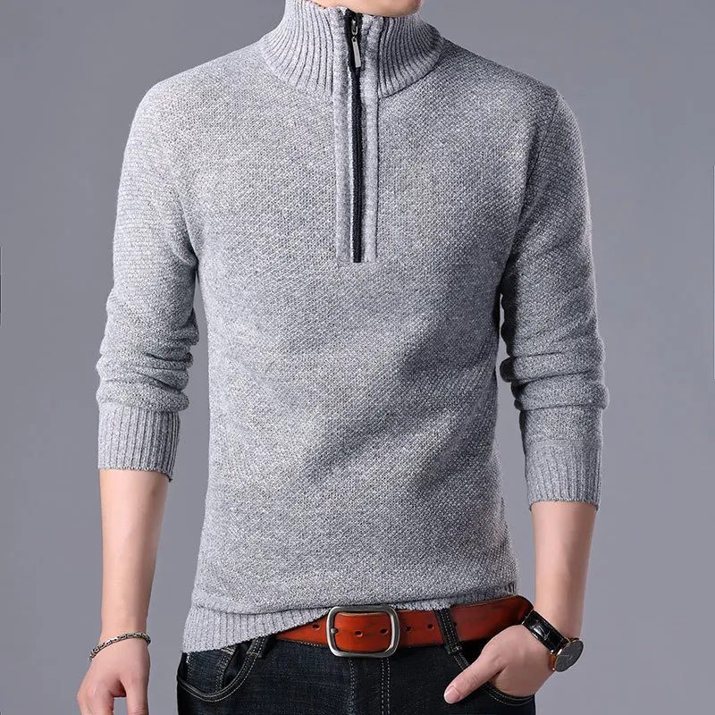 

2023 Men's Autumn and Winter New Fleece-Lined Half Turtleneck Sweater