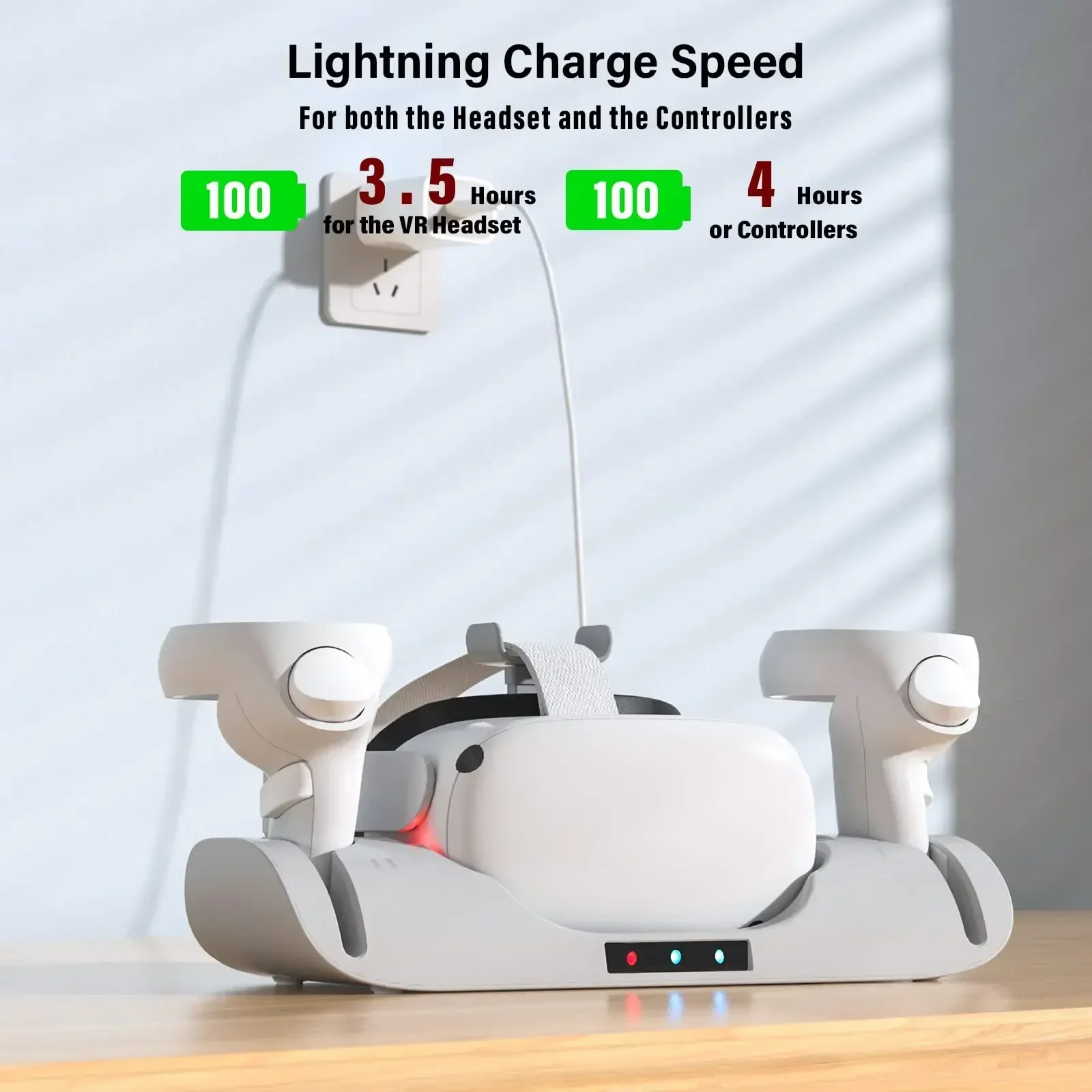 VR Charging Dock for Meta Quest 2, Charge Controllers and Headset Simultaneously, VR Charger Station Acce., USB C fast Charger