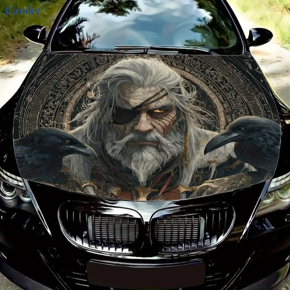 

Viking Warriors And Crows Car Hood Decal Stickers Wrap Vinyl Film Engine Cover Decals Sticker Car Hood Protective Film