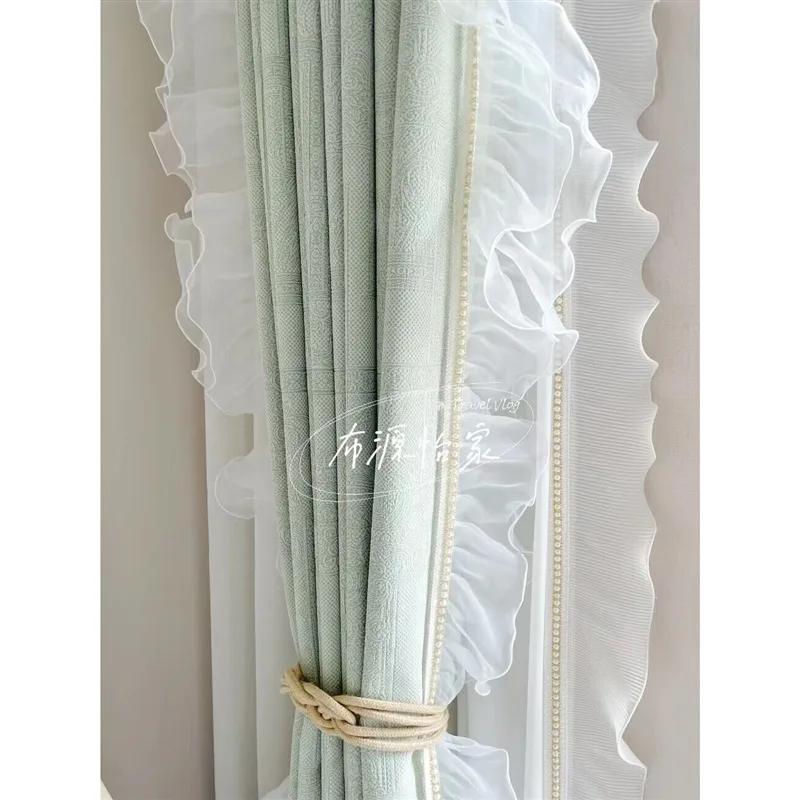 French Romantic Simplicity Curtains for Living Room Bedroom Dining Room Texture Patterned Chenille Relief Curtain Shading Window