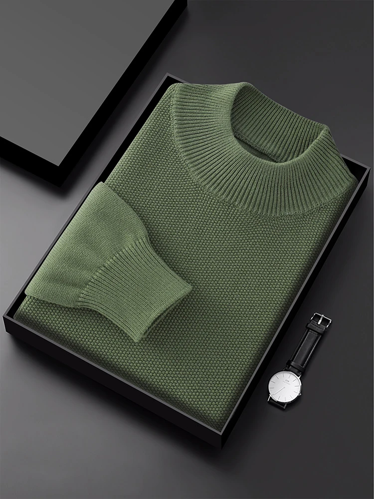 

Thickened Half-High Collar Knitted Pure Cotton Men's Base Shirt Color Inner Wear Korean Style Wool Autumn Winter Men's ...