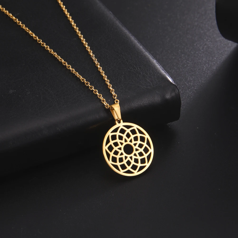 Lucktune Lotus Flower Pendant Necklace Stainless Steel Goth Gold Color Chain Necklace for Women Men Vintage Jewelry Couple Gift