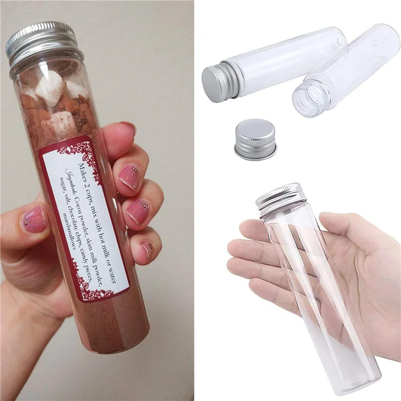 

120Pcs 110Ml Plastic Test Tube,Clear Flat Test Tubes,Plastic Test Tubes With Screw Caps For Candy,Beans,Party Decor
