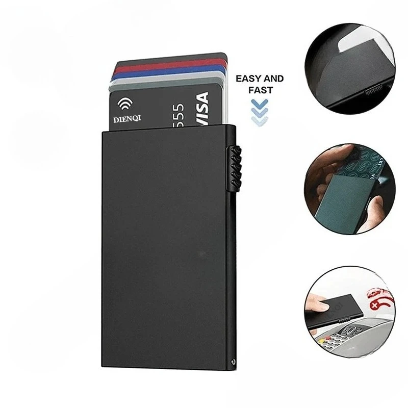 Rfid titular do cartão de crédito carteiras inteligentes homens id banco titular do cartão caso metal fino pop up alumínio minimalista carteira presente luxo