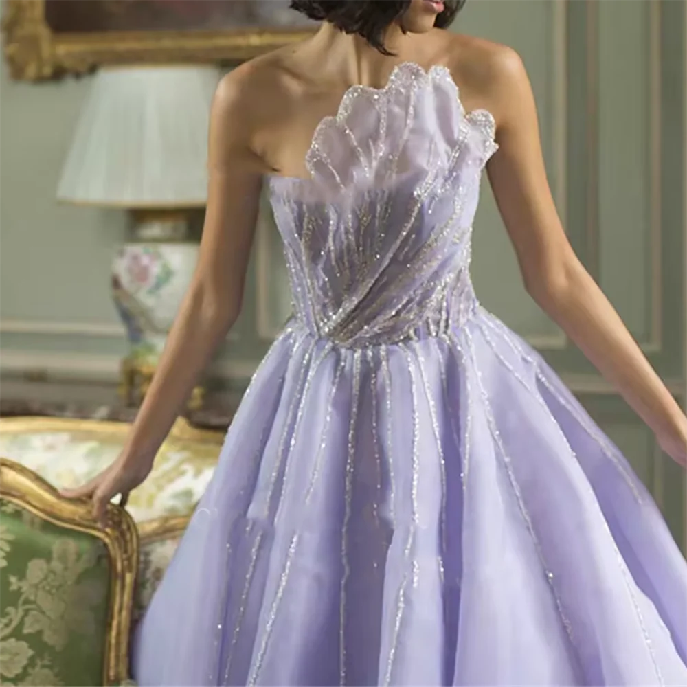 Vestidos de noche formales de una línea de encaje sin tirantes con cuentas de lujo vestidos de fiesta de cumpleaños personalizados