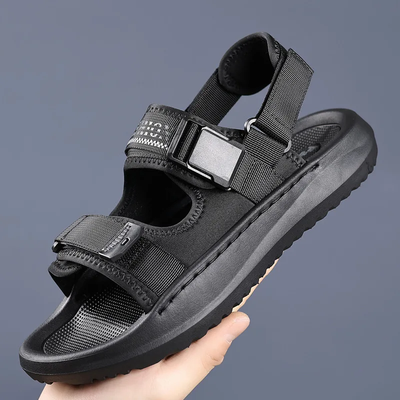 

Summer New Designer Leather Sandals for Men Solid Color Fashion Casual Beach Shoes Male Hallow Sports Driving Sandals Shoes Man