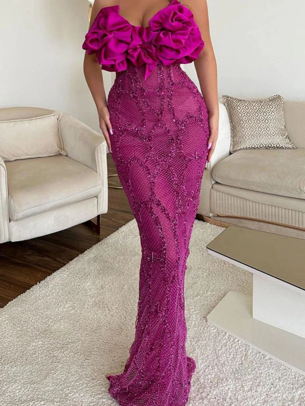 Sexy Sleeveless Backless Prom Dress Sparkly Beadings Cocktail Gown Luxury Purple Straight Long Evening Dress Robe De Mariée