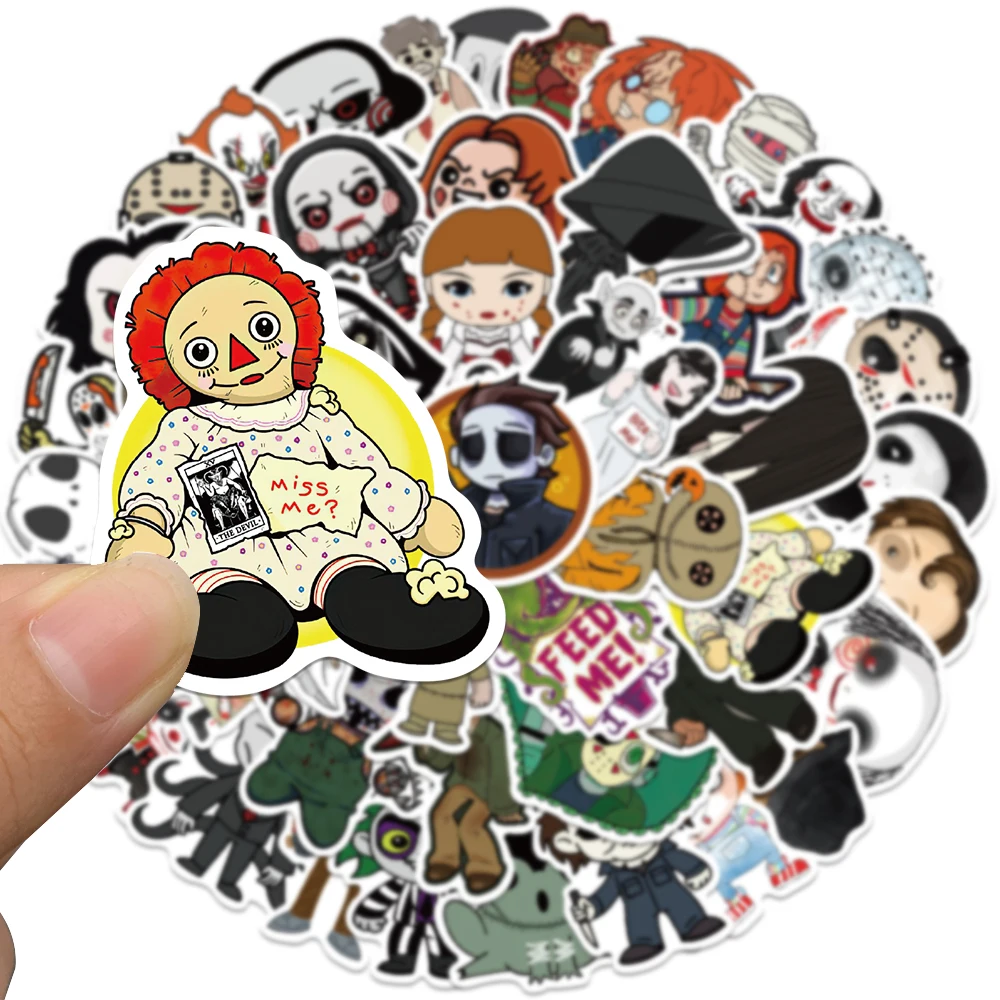 Vinil adesivos com personagem do filme de terror, 50pcs, mistura engraçada, legal, diy, telefone, carro, laptop, geladeira, anime, brinquedo