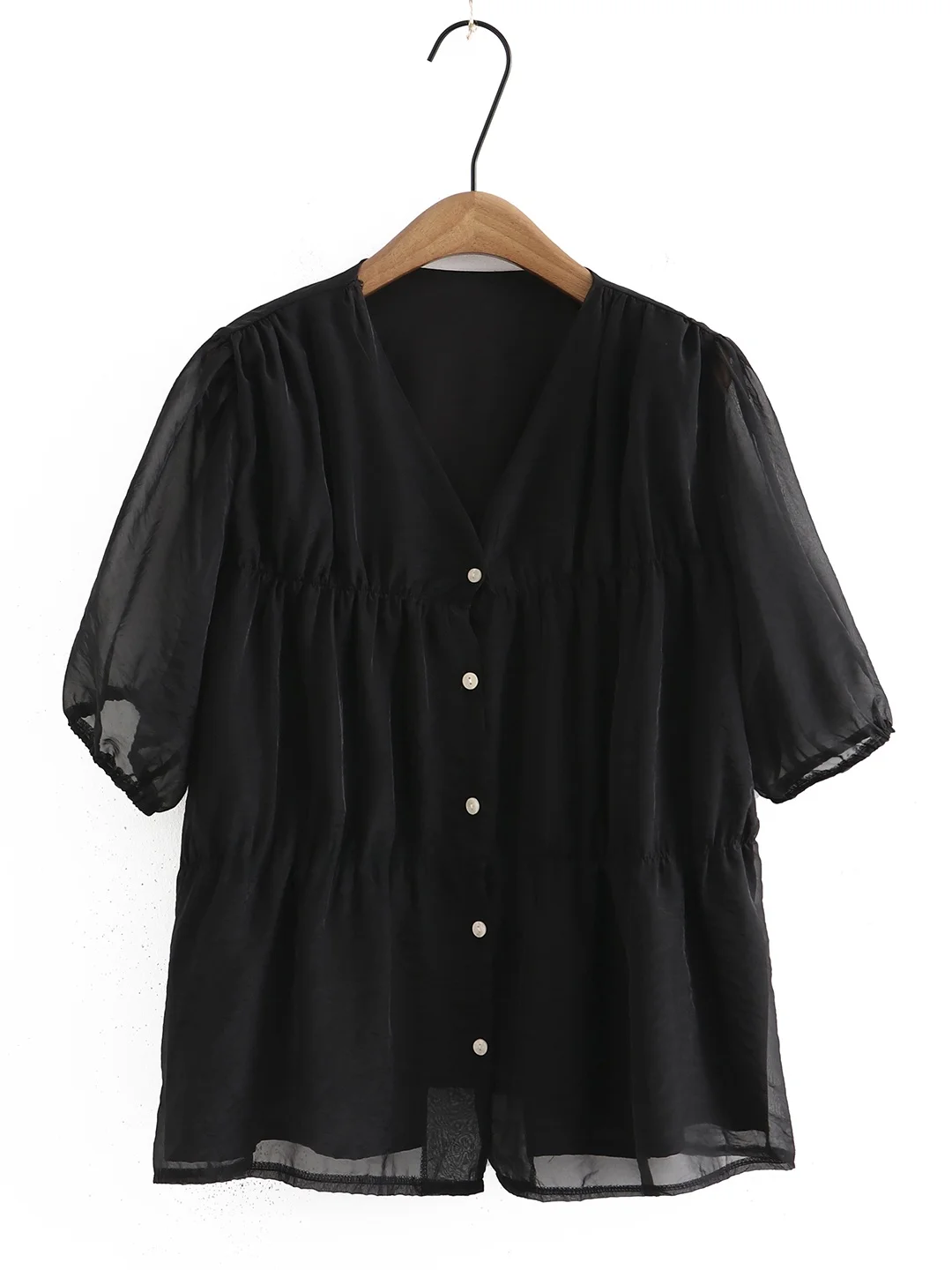 plus Size Women's Bubble Sve irt V-Ne ort Sve Open Cardigan Summer Slimming Top Casual Comfortable Polyester Fiber