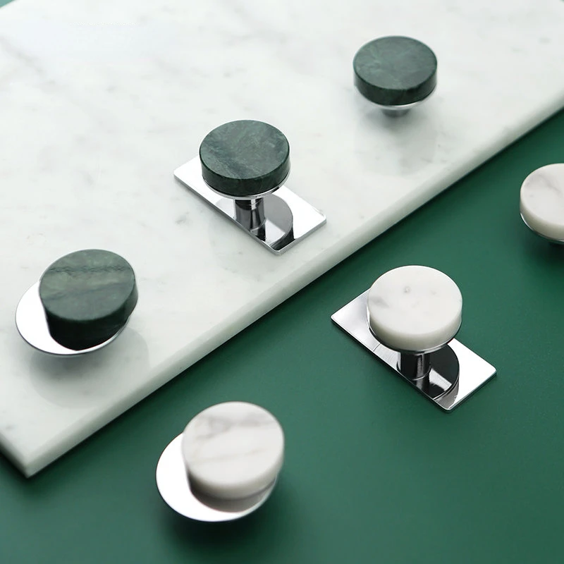 

Мебельная ручка из натурального зеленого мрамора/латуни с тарелкой, шкаф, комод, ящик для обуви, ящик шкафа, яркие хромированные ручки