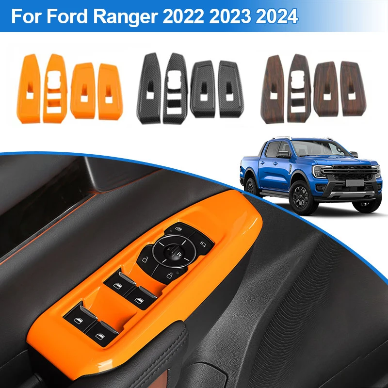 LHD RHD Fit Ford Ranger 2022 2023 2024 Car Door Window Glass Lifting Switch Button Cover Overlay Hardshell Panel