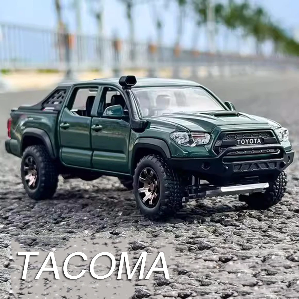 Jouets Tacoma en alliage 1:32, modèles moulés sous pression, voitures avec musique légère, pneus miniatures en caoutchouc, véhicules pour enfants, cadeaux de noël