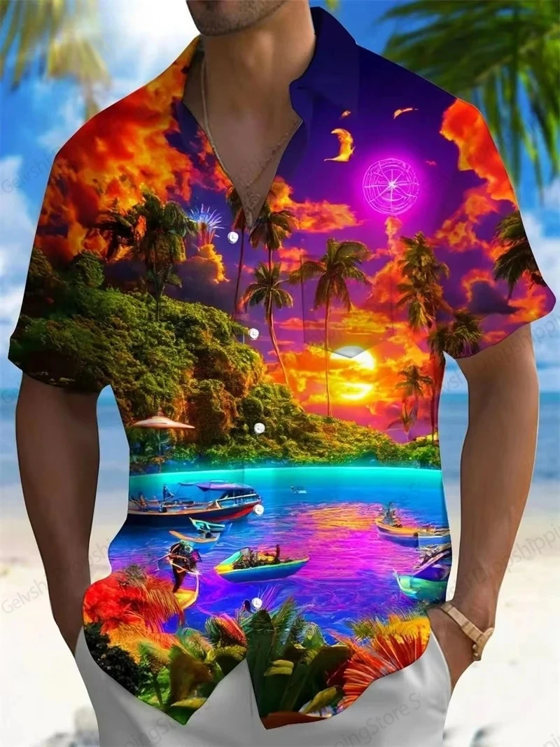 Camisa Havaiana 2025 Moon Star para Homens e Mulheres, Moda Casual, Camisas de Praia de Manga Curta, Blusa com Botões, Tops Festivos para Feriados