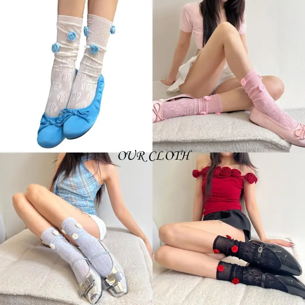 

Women Flower Socks Sheer Summer Mesh Socks Ankle Socks Loose Socks Y1AC
