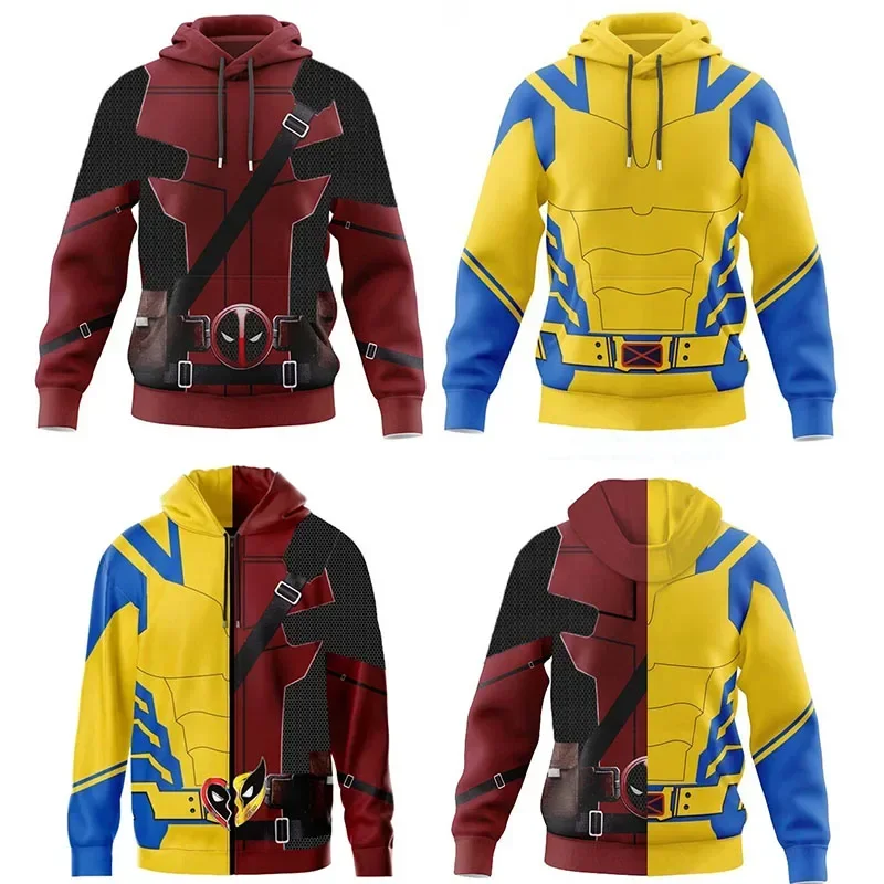 3D Print Halloween Carnival Pullover Deadpool Wolverine Hoodies for Adult Superhero Cosplay Costume Sweatshirt Zipper Jacket