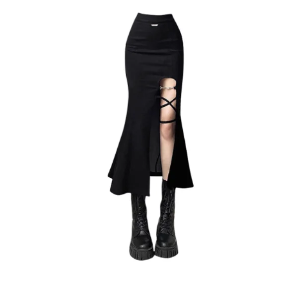 Gonna a coda di pesce divisa sexy a vita alta primavera autunno donna di grandi dimensioni Gonne da strada alla moda irregolari con temperamento nero classico
