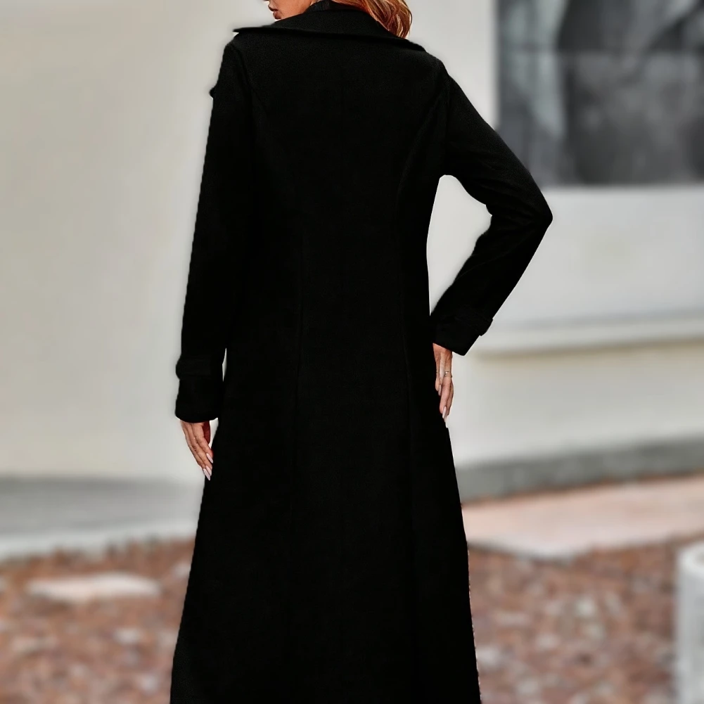 Women Long Woolen Coat Solid Long Coat 42 S 94 37.01 108 42.52 Women Woolen Coat Polyester Fabric Solid Color Pattern
