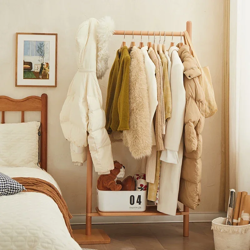 Modern Home Coat Rack Bedroom Floor Standing Coat Stand Japanese Solid Wood Children's Clothes Hanger Widening Base Storage Rack