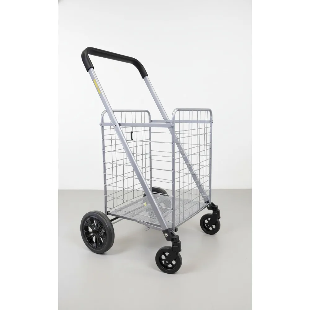 

Foldable Shopping Cart with Wheels - Heavy Duty 100lb Capacity Utility Cart with Brake System - Ideal for Seniors & Families