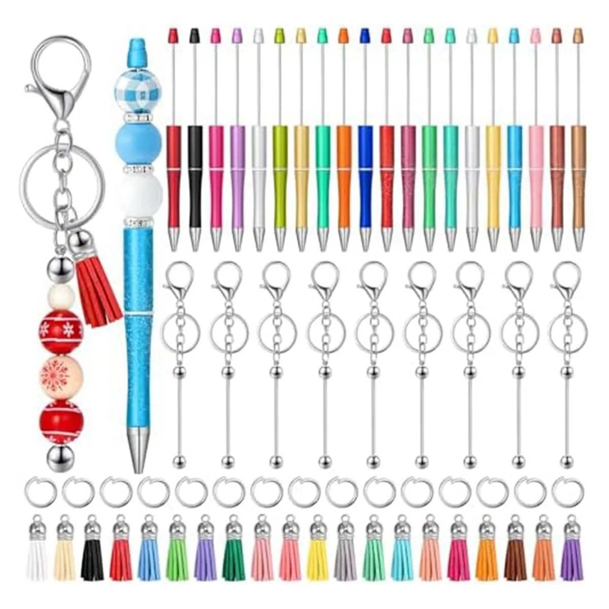 

20Pcs Beaded Pens 20Pcs Beaded Keychain Rods, DIY Keychain Supplies Pen Making Supplies with Tassels for Craft Projects