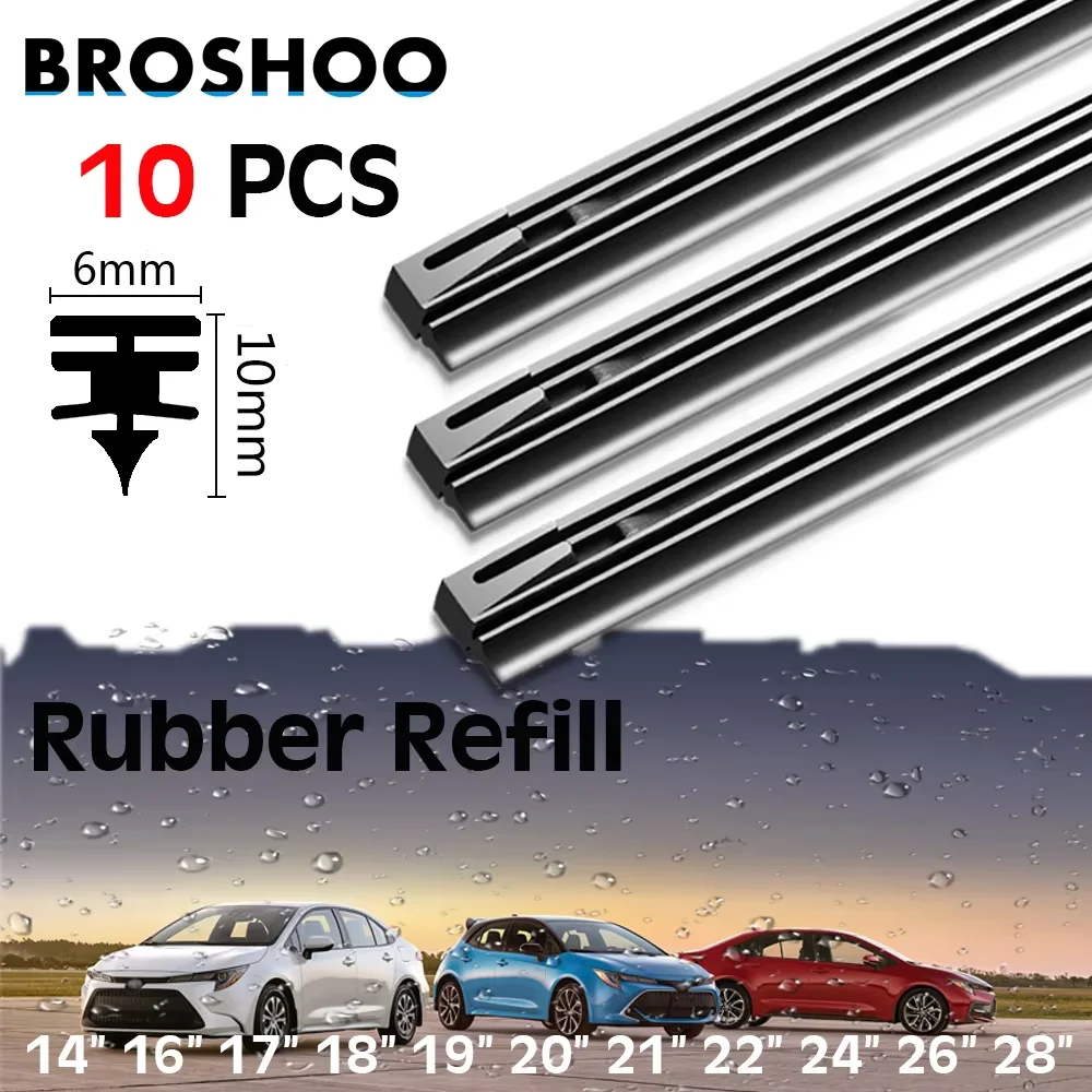 10PCS Car Wiper Blade Insert Soft Natural Rubber Refill Strip 14