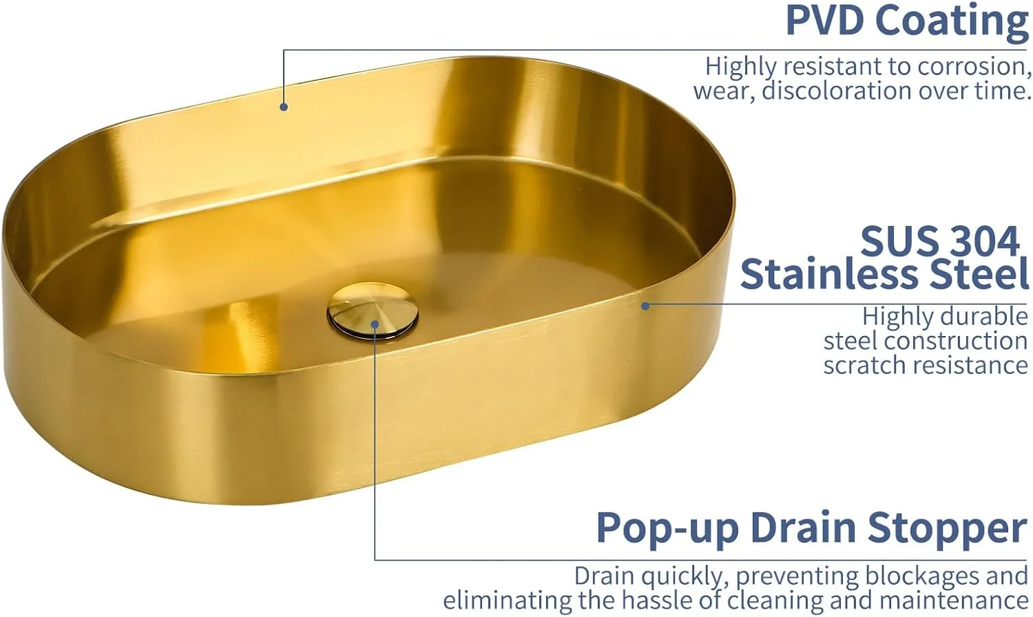 Modern Stainless Steel 304 Gold-Plated Large Corner Bathroom Sink With Drainer Easy Clean