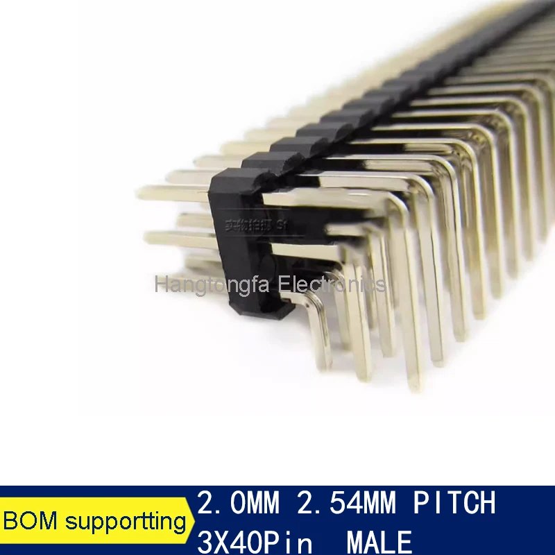 2 sztuki 2.0MM 2.54MM 3*40P trzyrzędowe męskie i żeńskie 3x40 oddzielne szpilki do złącze pinowe w rzędzie, pozłacane nóżki 90 stopni