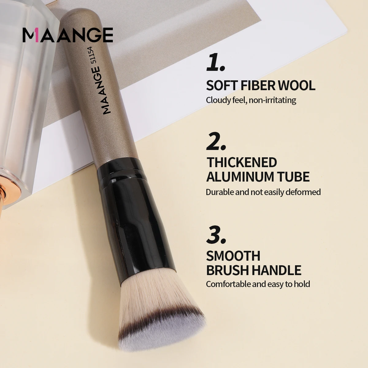 MAANGE 3pcs Travel Makeup Brush Essential Flat Top Foundation Brush Eyeshadow Eyeline Beginner-Friendly Gift for Girl Mother Day