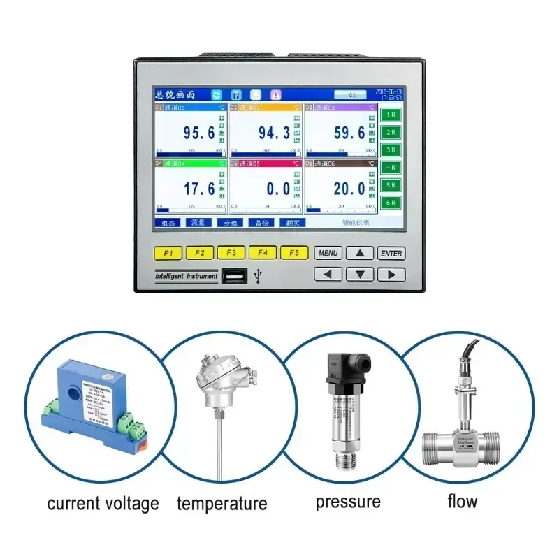 1-16 Channels RS485 Temperature Data Logger Paperless Recorder for Recording  Humidity Pressure Voltage Current Real Time